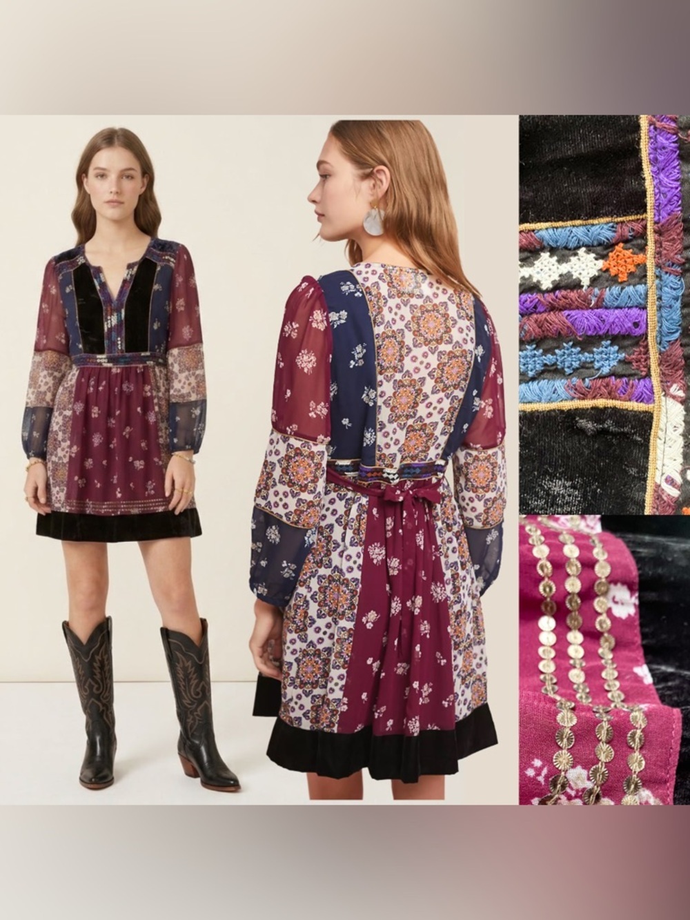 Anthropologie Maeve Latin Embroidery Floral Patchwork Floral Dress Boho Indie SP